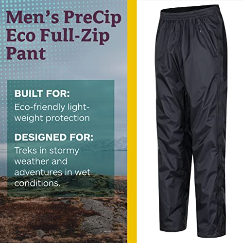 MARMOT Men's PreCip Eco Full Zip Pant | Lightweight, Waterproof Pants for Men, Ideal for Hiking, Jogging, and Camping, 100% Recycled, Black, Small