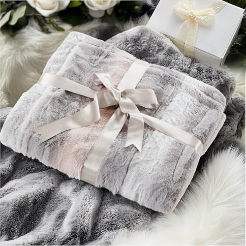 Madison Park Zuri Soft Plush Luxury Oversized Faux Fur Throw Animal Stripes Design, Faux Mink On The Reverse, Modern All Seasons Blanket for Bed, Sofa Couch, Office, Aqua, 60x70