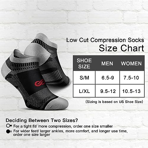 PAPLUS Low Cut Compression Socks for Men and Women, No Show Ankle Running Socks with Arch Support for Plantar Fasciitis, Cyling, Athletic, Flight, Travel, Nurses