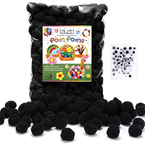 Caydo 300 Pieces 1 Inch Brown Fuzzy Pom Poms with 100 Pieces Wiggle Eyes for DIY Crafts Projects Decoration