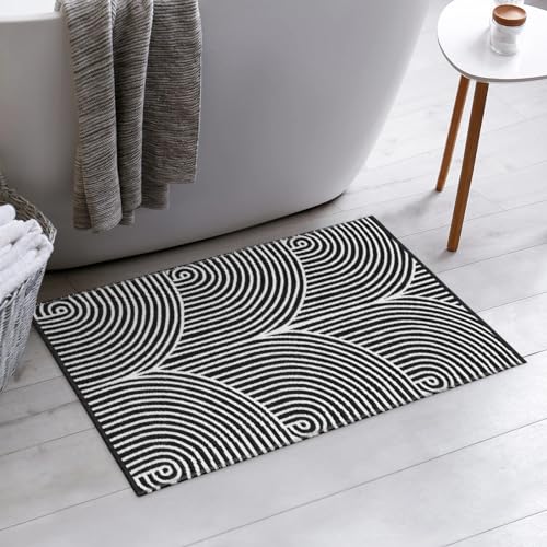 Sungea Indoor Outdoor Entryway Rug 2'x3', Machine Washable Reversible Cotton Small Bathroom Mat, Modern Low-Profile Soft Throw Rugs for Front Door,Kitchen,Bedroom(Black)