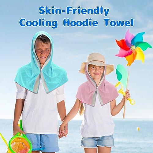 Sukeen Mini Cooling Towels for Neck and Face, Cooling Hoodie Towels for Kids, Lightweight Soft Breathable Cooling Hooded Towel Kids for Sports, Exercise, School and More Activities, Macaron Blue