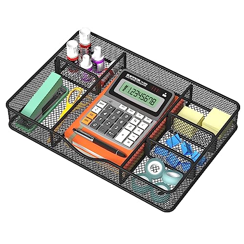 Drawer Organizer, Desk Drawer Organizer Tray with 6 Compartments - 14.5" L x 8.8" W x 1.9" H for Metal Mesh Drawer Organizers Desktop, Bathroom, Kitchen, Makeup, Vanity