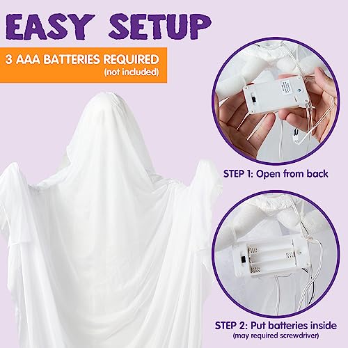 JOYIN 63" Halloween Light-up Hanging Ghost, Flying Ghost with Blue Glowing Body for Halloween Haunted House Prop, Indoor/Outdoor, Tree, Patio, Yard, Lawn Garden Decorations