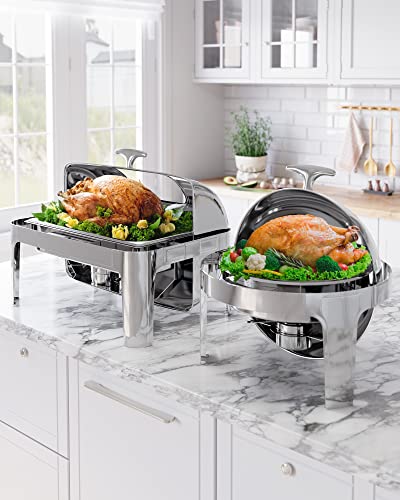 Garvee 6QT Roll Top Round Chafing Dish Stainless Steel Full Pan Classic Buffet Chafer [at Least 5 People]