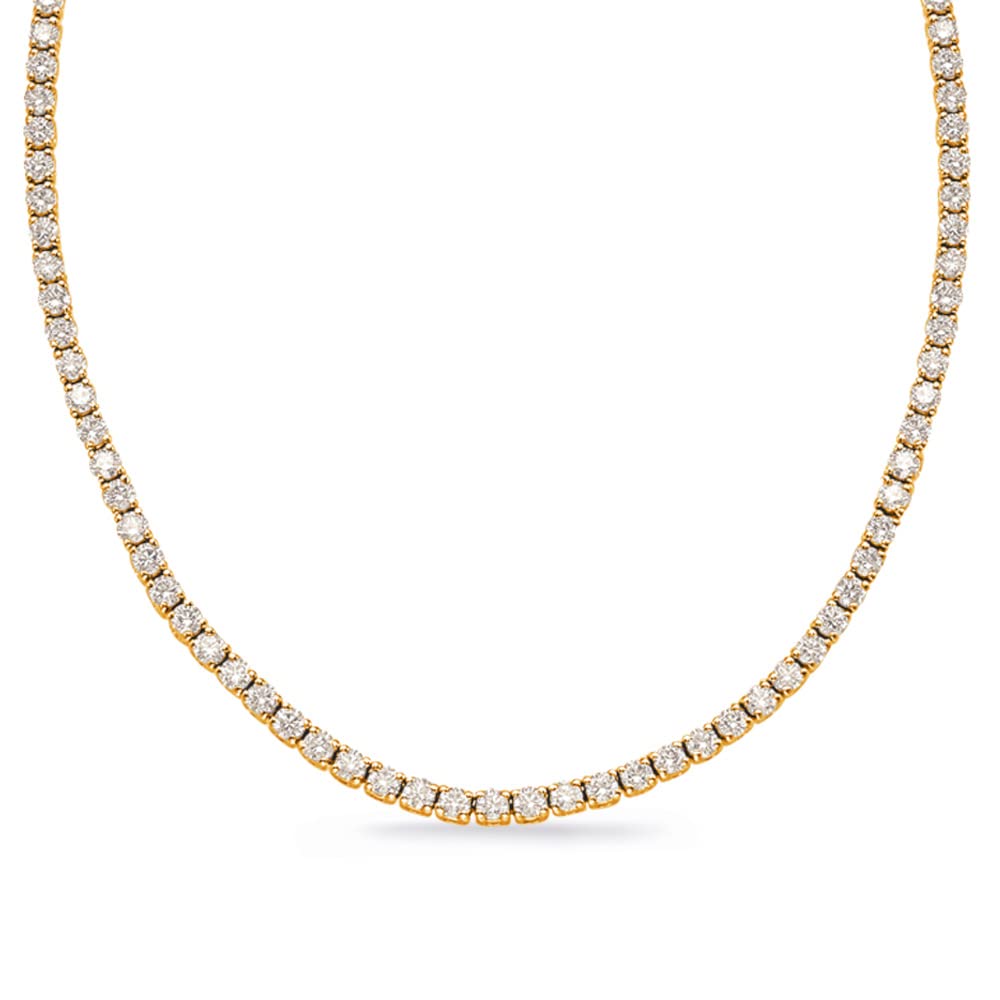 Houston Diamond District 10 Carat NATURAL REAL Round 14K Yellow Gold 17 "Uniform Straight Diamond Tennis Riviera Necklace (H-I Color, SI1-SI2 Clarity) Graduating Ultra Premium Collection 4 Prong