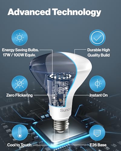 Sunco BR40 LED Light Bulbs, Indoor Flood Lights, Recessed Can Light Bulb, 1400 LM, 17W (100W Equivalent), 2700K Soft White, Dimmable, E26 Base, for Home, Bedroom, Kitchen UL 4 Pack