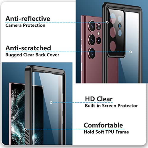 SPIDERCASE Designed for Samsung Galaxy S22 Ultra Case, Waterproof Built-in Screen Protector Full Protection Heavy Duty Shockproof Anti-Scratched Rugged Case for Galaxy S22 Ultra 5G 6.8'' 2022, Black