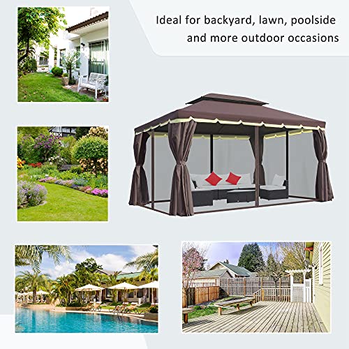 Outsunny 10' x 13' Patio Gazebo, Outdoor Gazebo Canopy Shelter with Netting and Curtains, Aluminum Frame for Garden, Lawn, Backyard and Deck, Gray