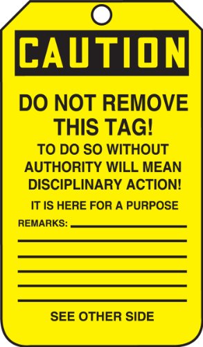 Accuform Signs MDT641CTP Safety Tag, Legend "Caution Out of Service", 5.75" Length x 3.25" Width x 0.010" Thickness, PF-Cardstock, Black on Yellow (Pack of 25)