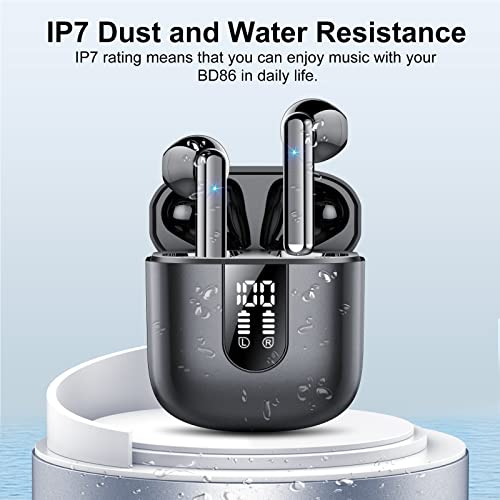 Wireless Earbuds 2024 Bluetooth 5.3 Headphones with HD Mic HiFi Stereo Sound, Wireless Earphones with Dual LED Display Touch Control, IPX7 Waterproof 30H Playtime Mini Ear Buds for iOS Android, Black