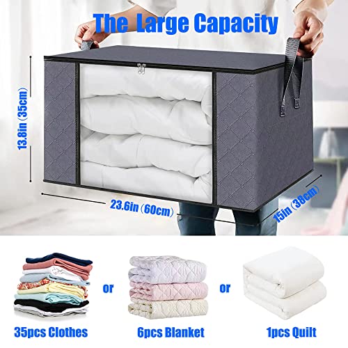 Large Clothes Storage Bags, JOZUTTOW 4 Pack Closet Organizers and Storage, Foldable Blanket Storage Bags with Durable Handles Thick Fabric for Clothing, Bedroom, Comforter, Closet, Dorm, Toys Grey