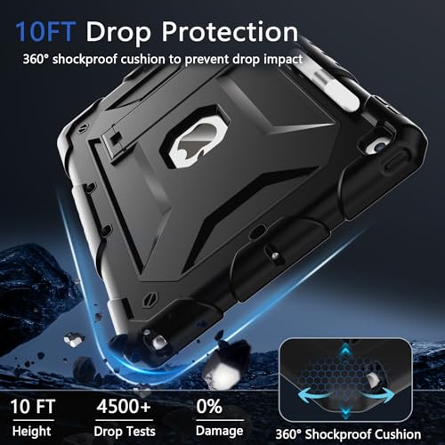 TIMISM Case for iPad 9th/8th/7th Generation(10.2 inch)-Complete Protection with Screen Protector, Adjustable Shoulder Strap, Kickstand and Pencil Holder, Heavy Duty Shockproof Protective Cover, Black