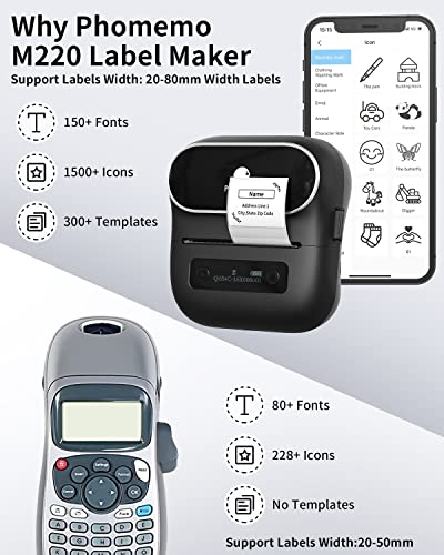 Phomemo M220 Label Maker, Label Makers Upgrade,3.14 Inch Portable Thermal Printer Support 20-80mm Width Label,Bluetooth Label Maker for Barcode,Clothing, Mailing,Address,Compatible with Phone & Laptop