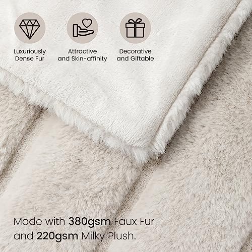 Cozy Bliss Faux Fur Throw Blanket for Couch, Cozy Warm Plush Striped Blanket for Sofa Bedroom Living Room, 90 * 90 Inches Black