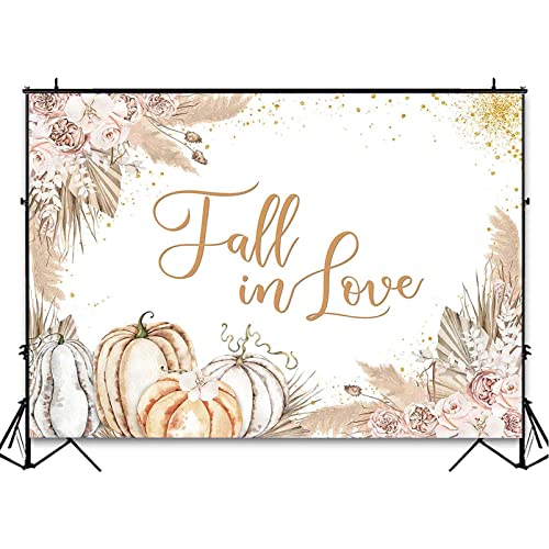 Avezano Pampas Grass Fall in Love Backdrop for Bridal Shower Pumpkin Wedding Shower Decorations Photography Background Blush Pink Flowers Autumn Fall in Love Party Photoshoot Backdrops (7x5ft)