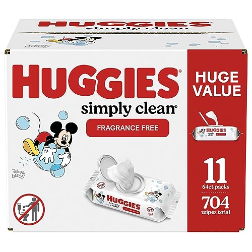 Huggies Simply Clean Fragrance-Free Baby Wipes, Unscented Diaper Wipes, 64 Count(Pack of 11) (704 Wipes Total)