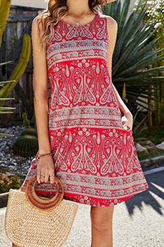 SimpleFun Vacation Dresses for Women Tropical Trendy Sleeveless Floral Sundresses with Pockets Light Green,S