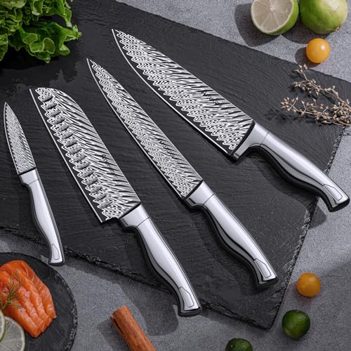 Knife Set, 15 Pieces Kitchen Knife Block Set with Built in Knife Sharpener Block, Dishwasher Safe, German Stainless Steel, Best Gift, Silver