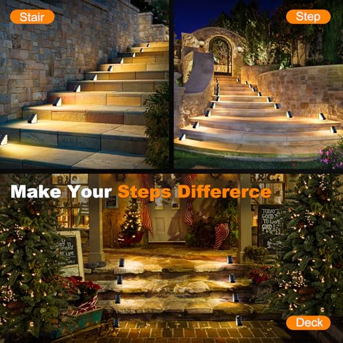WENATY 33 LED Solar Step Lights Outdoor Waterproof, LED Outdoor Stair Lights, Solar Deck Lights Solar Powered Lighting Auto On/Off for Outside Steps, Patio, Front Yard Porch, Garden Decor (Warm White)