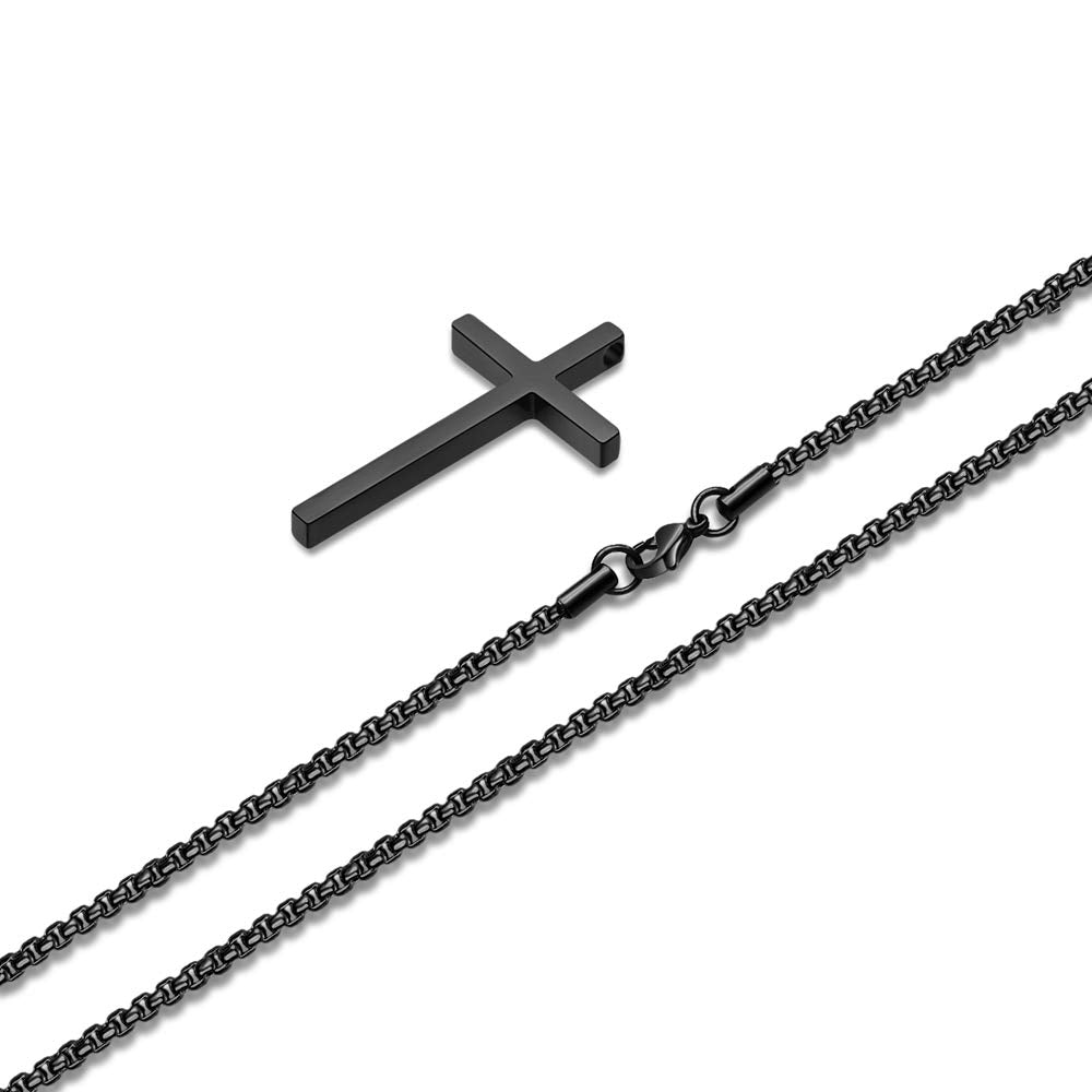 M MOOHAM Cross Pendant Necklaces for Men Boys, Cross Chain 18 Inch Black Jewelry Cross Neckalce, Gifts for Teen Teenage Boys Gifts Ideas, Baptism Gifts for Boys