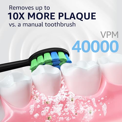 7AM2M Sonic Electric Toothbrush, High Power Rechargeable Toothbrushes, with 8 Brush Heads for Adults and Kids, 15 Adjustable Modes, Built-in 2-Minute Smart Timer, 4 Hours Fast Charge(Black)