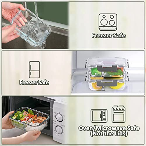 M MCIRCO 10-Pack,30 Oz Glass Meal Prep Containers 2 Compartments, Airtight Glass Lunch Bento Boxes with Lids, Glass Food Storage Containers, Microwave, Oven, Freezer and Dishwasher