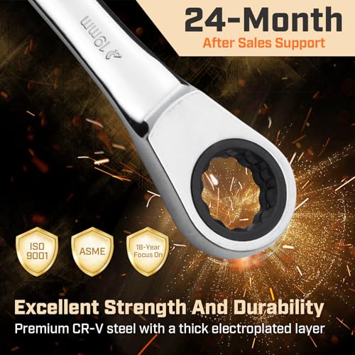 ironcube 7 in 1 Ratcheting Wrench Set With Box, Double Box End Wrench Set, 72 Tooth Gear, CR-V Steel, 8-19mm(Metric)