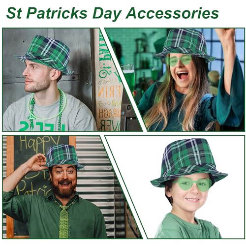 UTTPLL St. Patricks-Green-Plaid-Accessory-Cosplay Leprechaun Hat Fedora Unisex Men Women Kids Irish Hats Cap Cowboy Headwear Costumes Funny Party Supplies