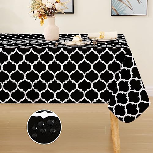 Smiry Rectangle Table Cloth, Waterproof Vinyl Tablecloth with Flannel Backing for Rectangle Tables, Wipeable Spillproof Plastic Tablecloths for Dining, Camping, Indoor and Outdoor 54"x78", White