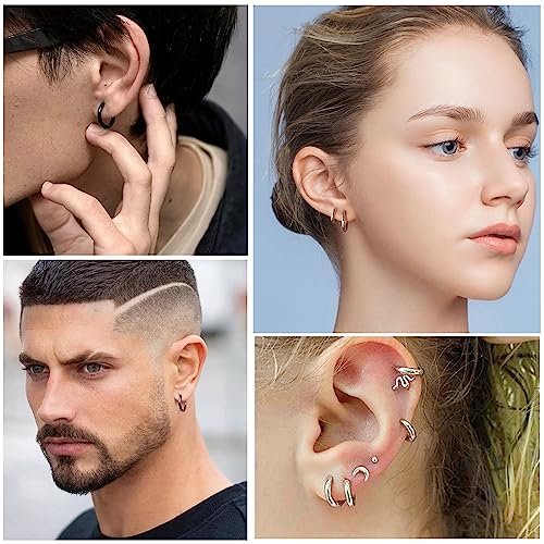 BOUTIQUELOVIN 10 Pairs Stainless Steel Hoop Earrings for Men Small Black Hoop Earrings Set Mens Hypoallergenic Huggie Hoop Earrings