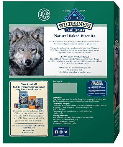 Blue Buffalo Wilderness Trail Treats High Protein Grain Free Crunchy Dog Treats Biscuits, Duck Recipe, 36-oz box