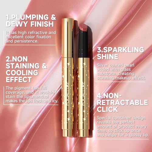 FOCALLURE Shimmer Lipstick,Moisturizing Plumping Lip Gloss,Shimmery Glossy Finish,Hydrating,Long Lasting,Non-Stick Cup Lip Makeup,High Shine for Plumper Looking Lips,Confectionary