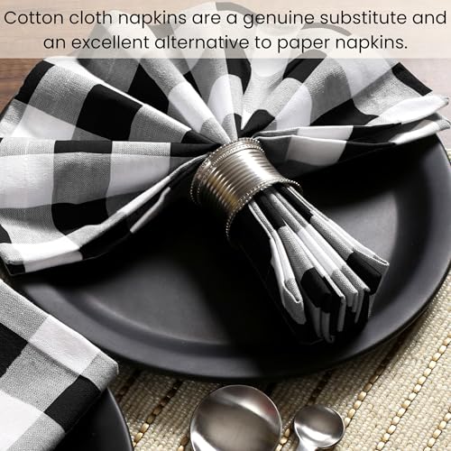 Cotton Clinic Cloth Napkins 100% Cotton Large 20x20 Inch Set of 4 Gingham Check - Soft Durable Reusable Table Napkin for Dining Weddings Parties Holidays Easter and Everyday Use Dinner Napkins Black