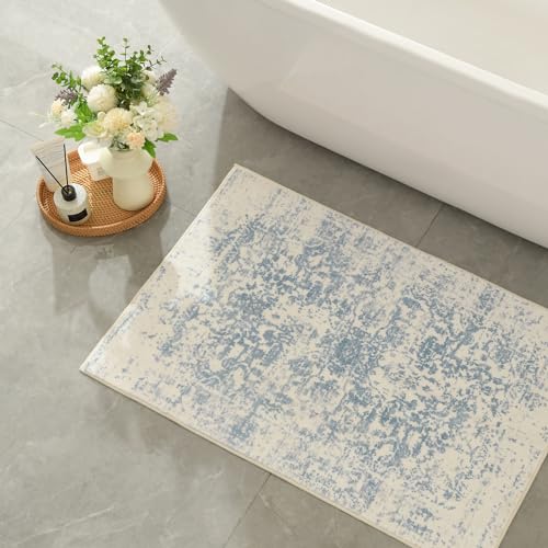 DEAXLife Washable Area Rug for Living Room - Stain Resistant Urtla Thin Rugs with Non Slip Rubber Backing - Indoor Floor Carpet for Dining Room Home Office Dorm (Blue/White, 2x3 Feet)