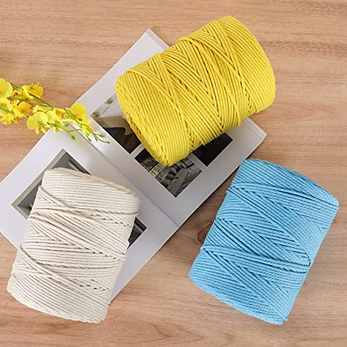 Macrame Cord 4mm x 328yd | 100% Natural Cotton Macrame Rope | 4 Strand Twisted Cotton Cord for DIY Crafts Knitting Plant Hangers Wedding Decor, Purple