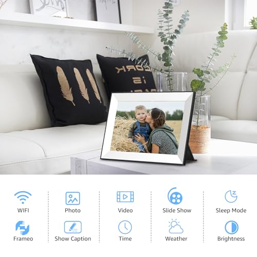 Frameo WiFi Digital Picture Frame with 10.1 Inch IPS Touch Screen,Loading Pictures to 32GB Smart Digital Photo Frame via Frameo App,Rotation and Backup to SD Card Automaticly,Gift for Mother's Day