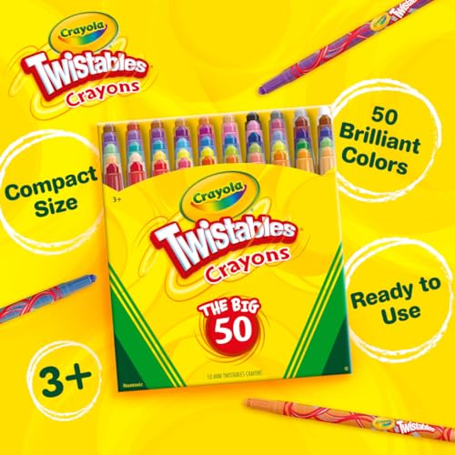 Crayola Mini Twistables Crayons (50ct), Kids Art Supplies for Back to School, Coloring Set, Toddler Crayons for Coloring Books