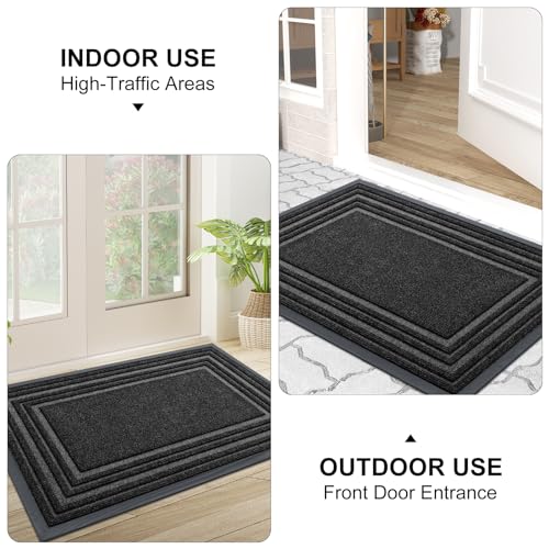 Buganda Floor Door Mat, Heavy Duty Doormat Outdoor Indoor, Natural Rubber Mat, Non Slip, Low Profile Outdoor Mat for Home Entrance, Garage, Patio Porch Farmhouse, 29x17, Beige