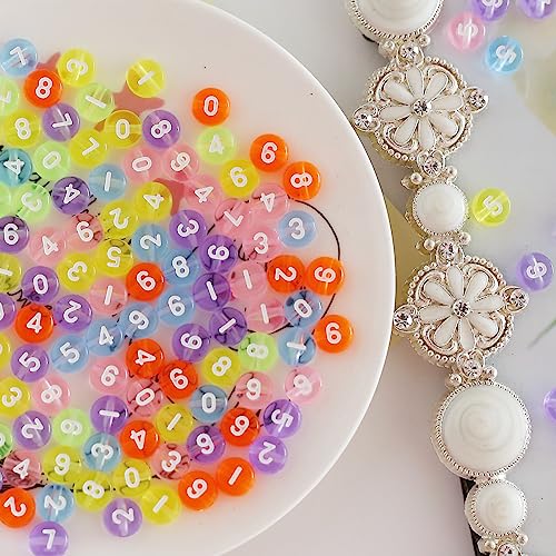 ToBeIT 800Pcs Number Beads Acrylic Round Beads Mixed Color Beads for DIY Jewelry Making (Transparent color)