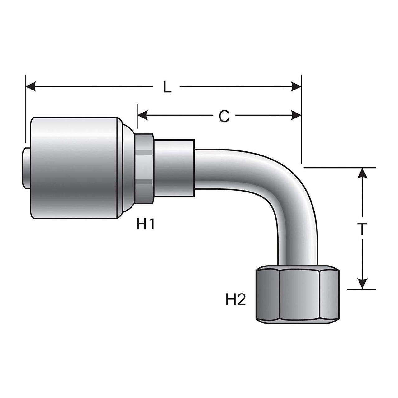 Female Flat-Face O-Ring Swivel - 90 Bent Tube (MegaCrimp)