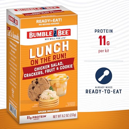 Bumble Bee Lunch On The Run Tuna Salad with Crackers Kit, 8.2 oz (Pack of 4) - Ready to Eat, Includes Crackers, Cookie & Peaches - Wild Caught Tuna - Shelf Stable & Convenient Source of Protein