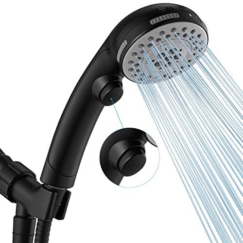 DOILIESE High Pressure 6 Setting Shower Head with Handheld, Shower Heads with ON/OFF Switch and Spa Spray - Matte Black