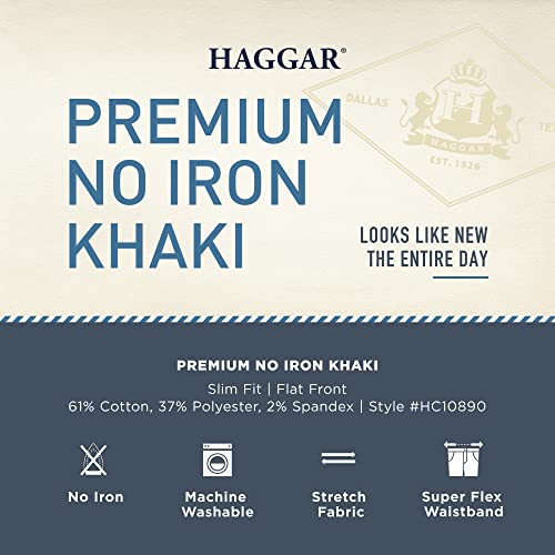 Haggar Men's Premium No Iron Khaki Straight Fit & Slim Fit Flat Front Casual Pant, Dark Navy Blue, 34W x 29L