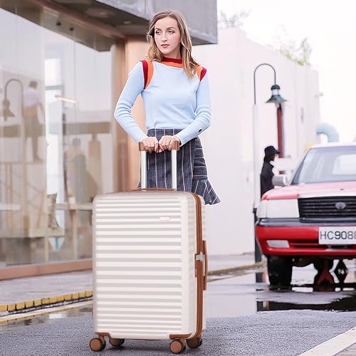 SHOWKOO Luggage Sets 3 Piece Hardside Expandable Suitcase with Double Spinner Wheels Tsa Lock, (Beige White, 5 piece set)