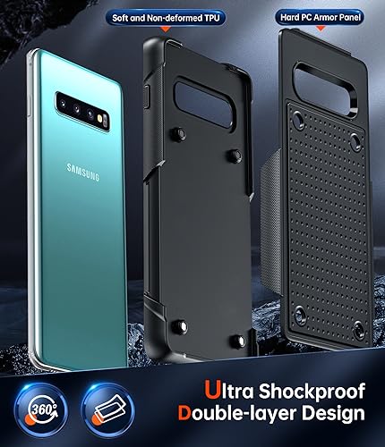 LeYi for Samsung S10 Case, Galaxy S10 Phone Case, Shockproof Heavy Duty Dual Layer Protective Hard PC Textured Back & Soft Bumper Case for Galaxy S10, Black