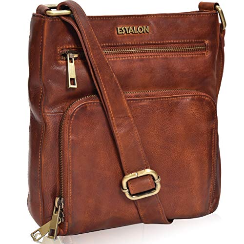 ESTALON Women's Real Leather Crossbody Purse With Adjustable Sling Strap - Medium Size Crossover Shoulder Hand Bag