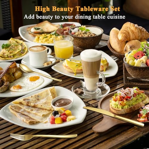 Berglander Gold Silverware Set 60pcs Service for 12, Golden Titanium Plating Stainless Steel Flatware Set, Gold Spoons Forks Knives Set for Home, Wedding, Restaurant, Hotel, Dishwasher Safe