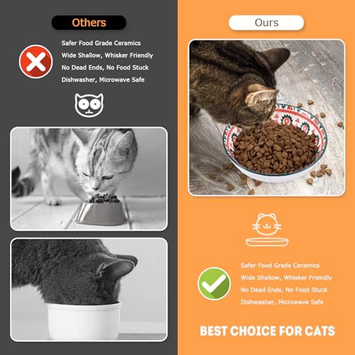 Cat Food Bowls for Indoor Cats Ceramic Cat Bowls Whisker Friendly Cat Dishes for Food and Water 5.5 Inches Kitten Bowls Cute Cat Feeding Bowls Set Cat Wet Food Bowl Set (8 pcs)