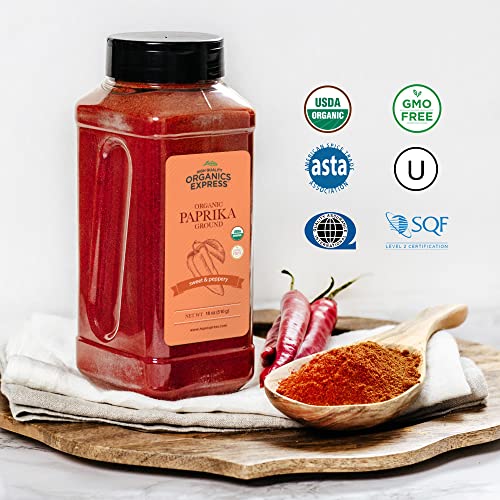 HQOExpress Organic Paprika – Non GMO, Kosher, USDA Certified Organic Ground Paprika Powder – Sweet and Mildly Spicy Seasoning for Soups, Chilis, Sauces and Stews, 18 oz. Chef Jar